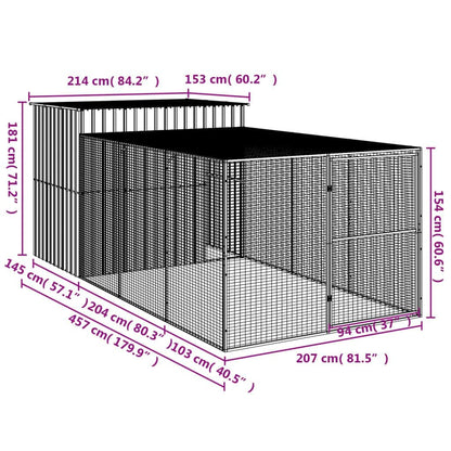 Dog House with Run Light Gray 84.3"x179.9"x71.3" Galvanized Steel Dimensions