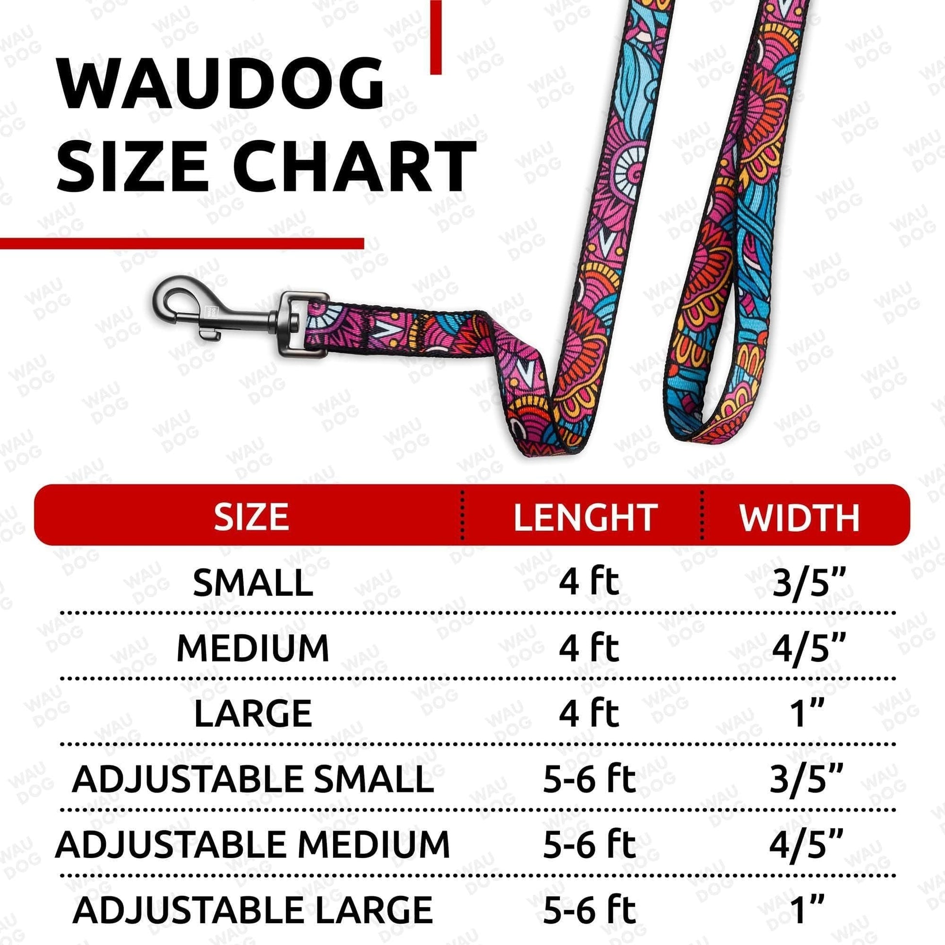 Nylon Dog Leash for Small and Medium Dogs 4 Ft M Size Summer Design Heavy Duty shown with size chart