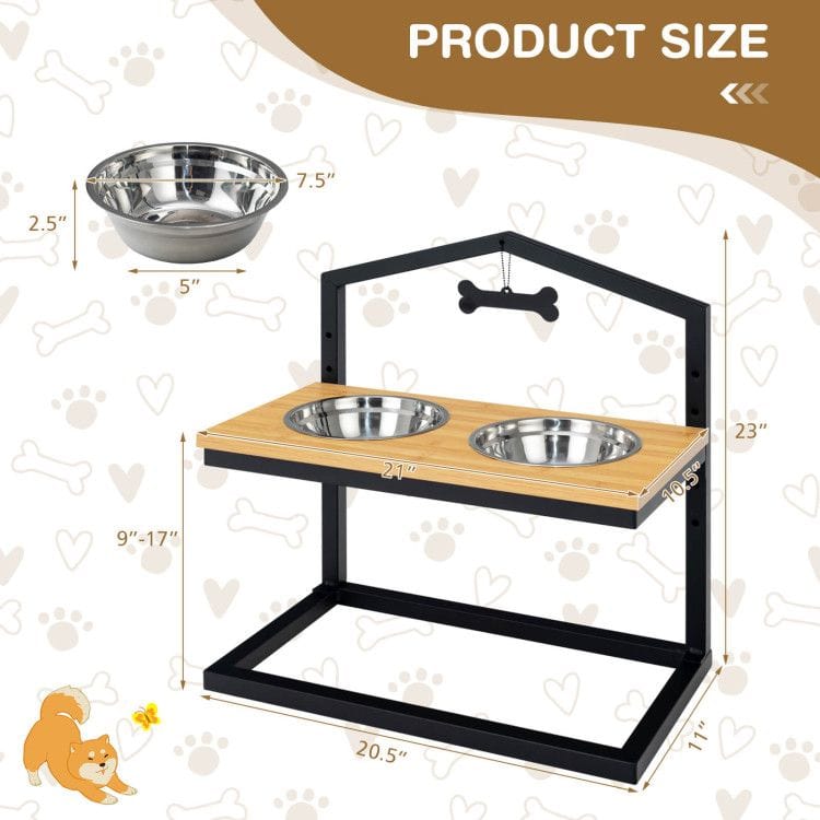 5 Heights Elevated Pet Feeder with 2 Detachable Stainless Steel Bowl Bowl Dimensions