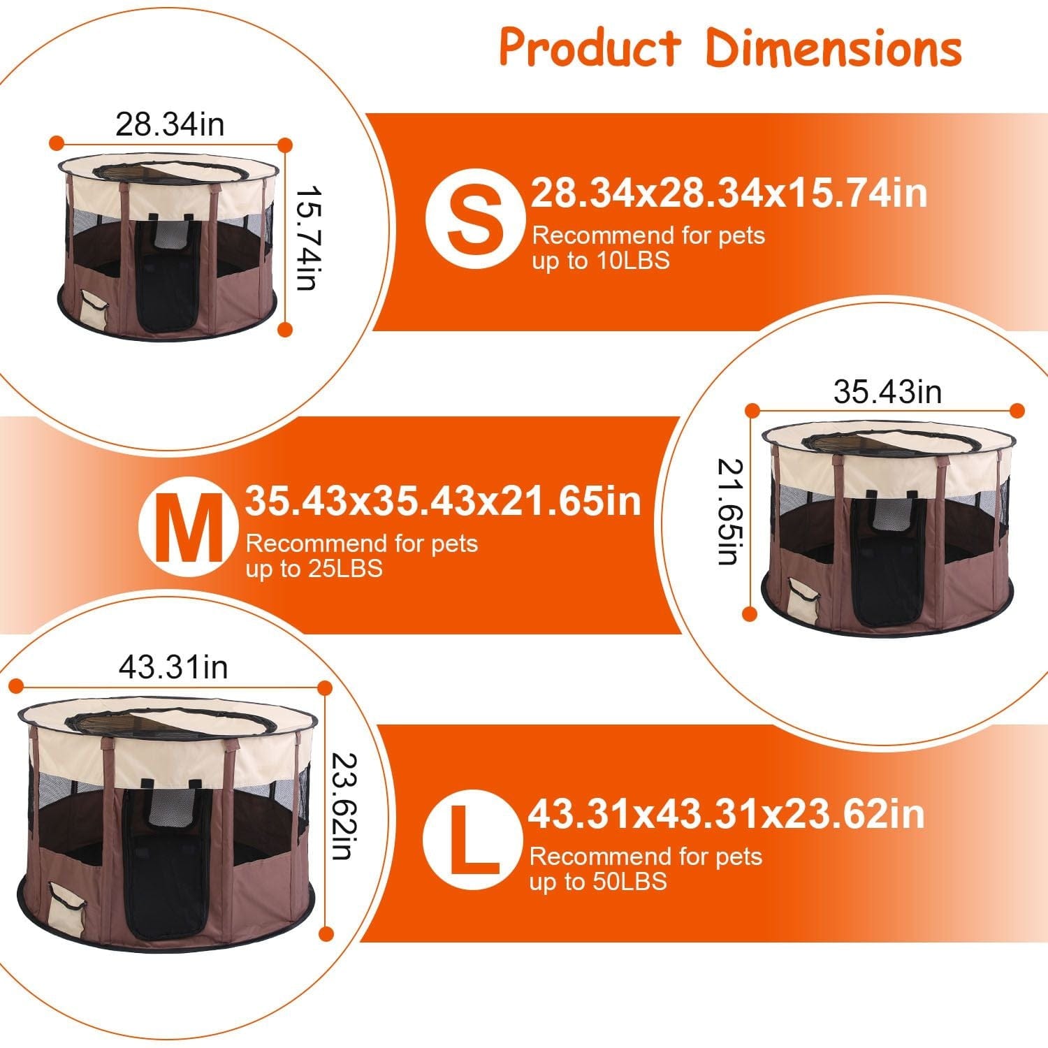 Foldable Playpen for Dog with Carry Bag dimensions