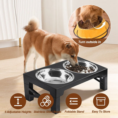 Dog Raised Bowls with 6 Adjustable Heights Stainless Steel Elevated Dog Bowls Foldable Double Bowl Dog Feeder for Small Medium Large Size Dog Eating view