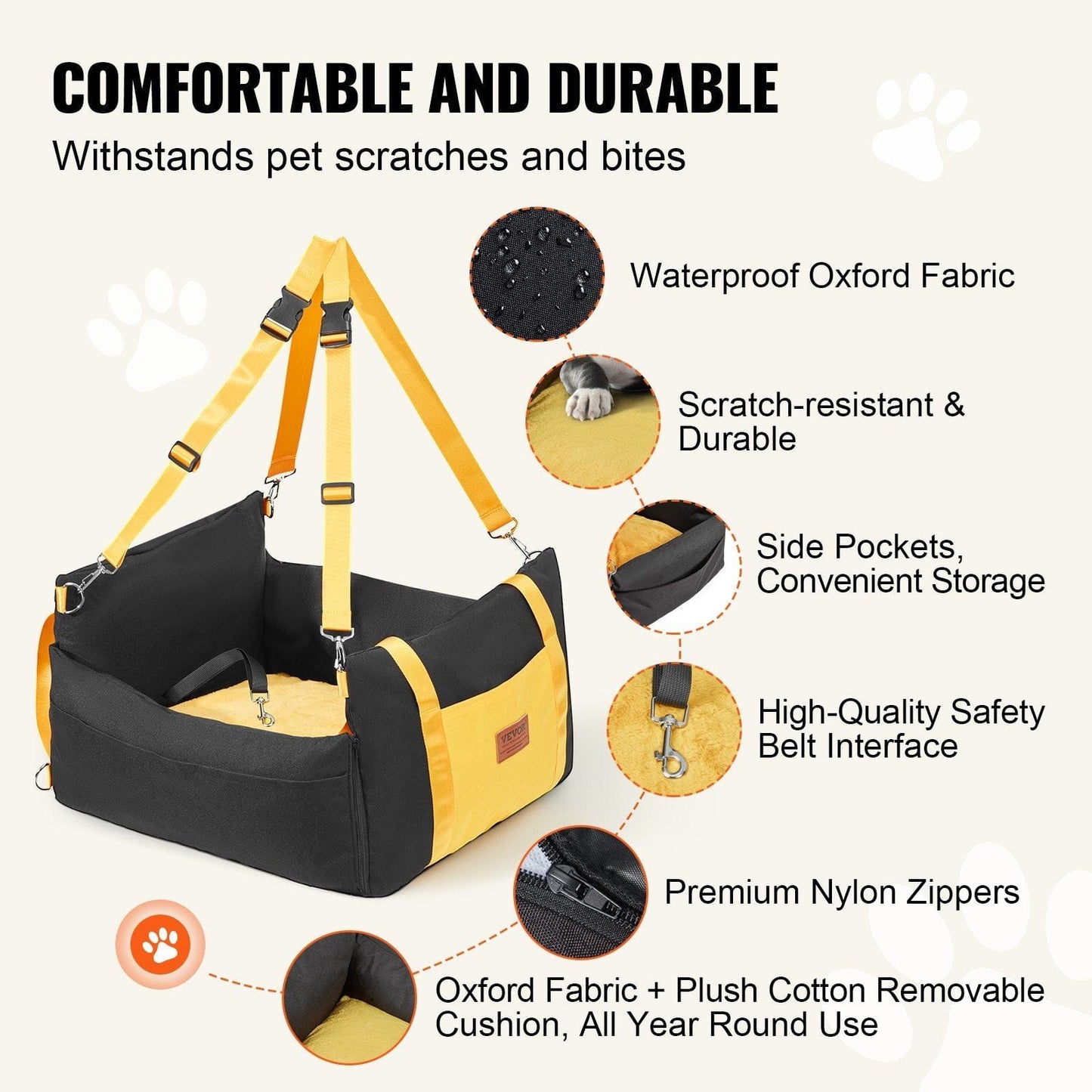 VEVOR Dog Booster Car Seat Pet Car Seat for Small Dog up to 25lbs Black #3