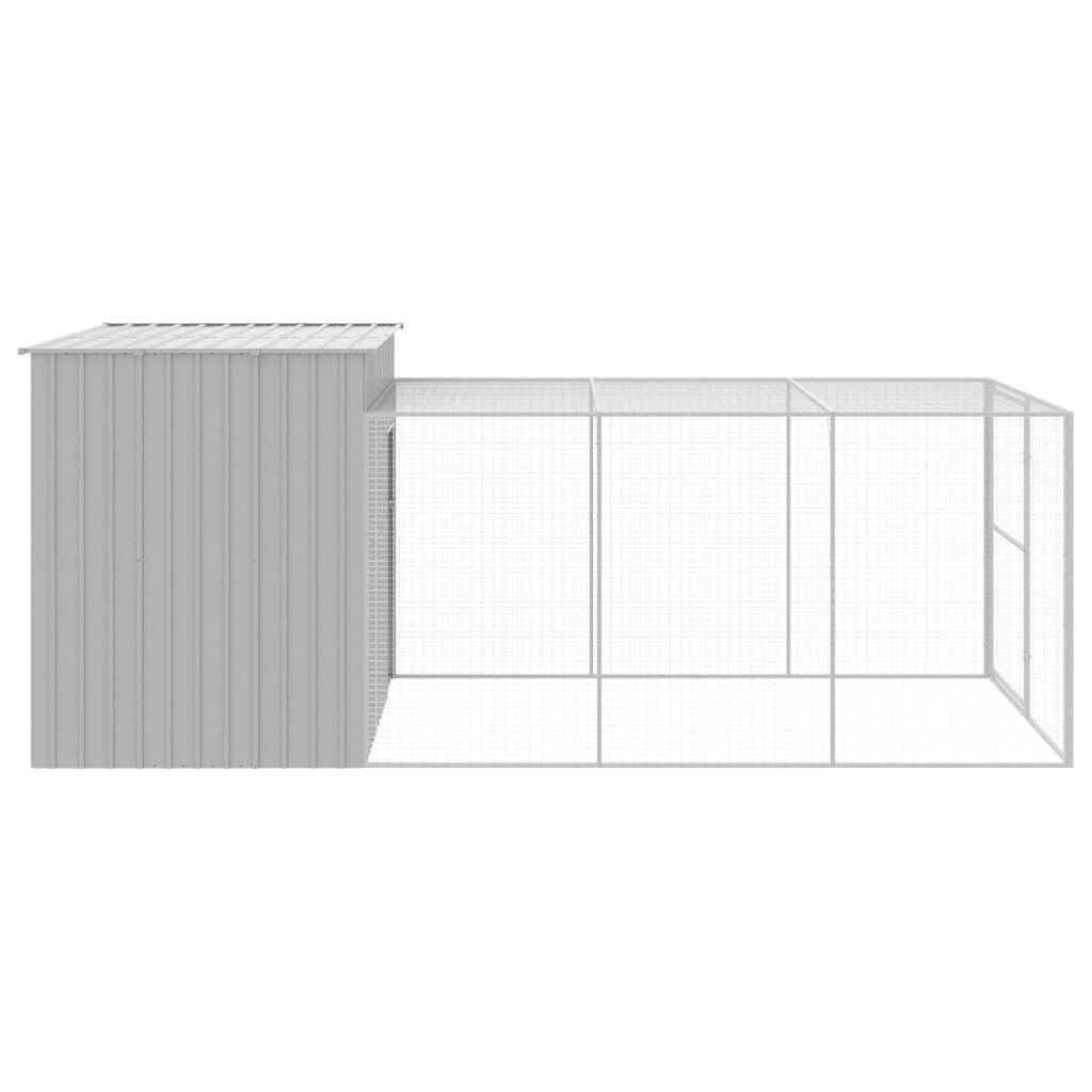 Dog House with Run Light Gray 84.3"x179.9"x71.3" Galvanized Steel Side View