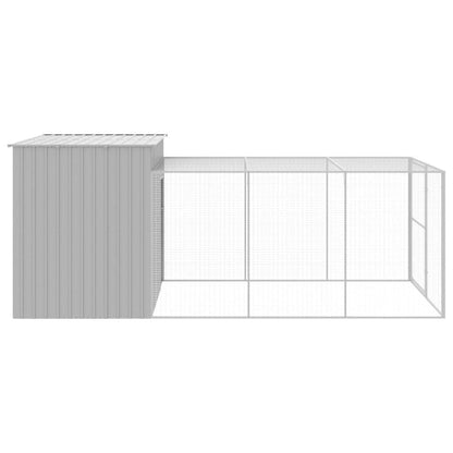 Dog House with Run Light Gray 84.3"x179.9"x71.3" Galvanized Steel Side View