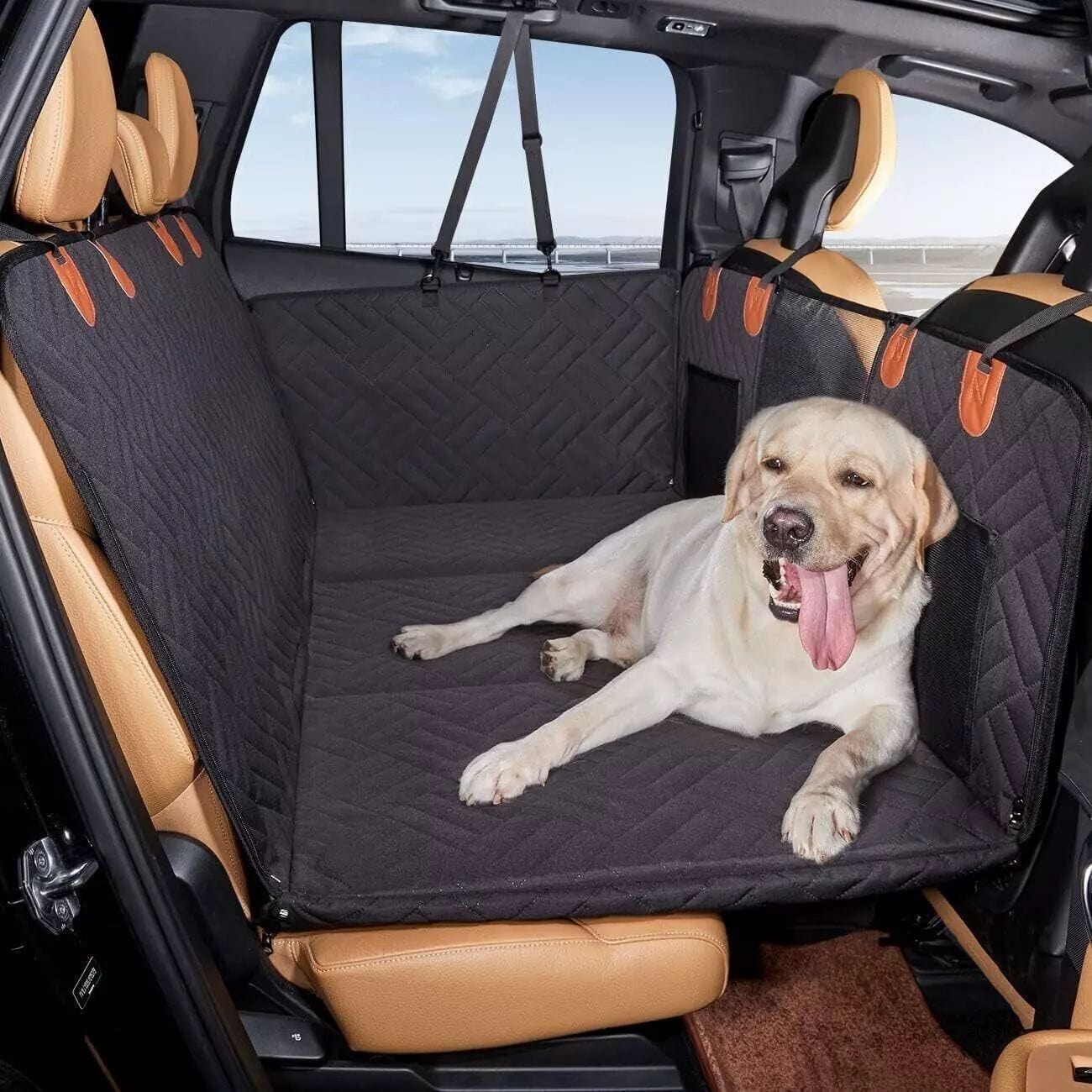 Firm Back Seat Extender for Dogs, Hard Bottom Dog Car Cover Bed Camping Mat Strong straps