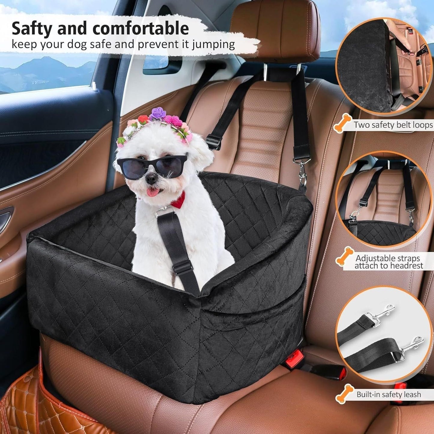 Dog Car Seat for Small Medium Dogs Under 30lbs Pet Booster Seat For Safety