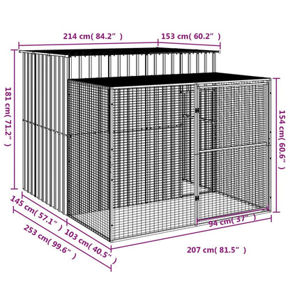 Dog House with Run Light Gray 84.3"x99.6"x71.3" Galvanized Steel Dimensions