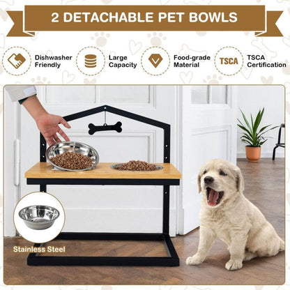 5 Heights Elevated Pet Feeder with 2 Detachable Stainless Steel Bowl With Dog Food