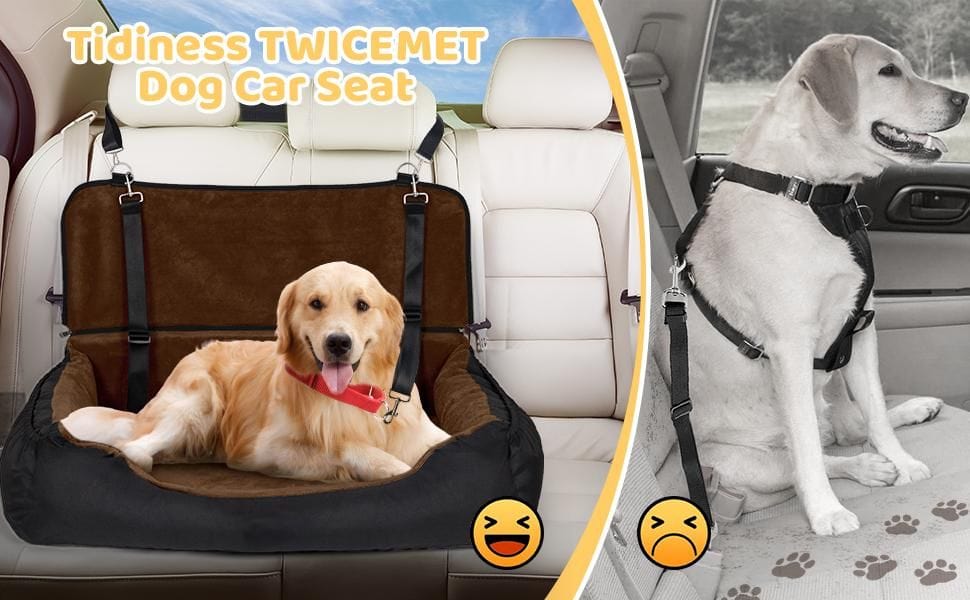 Dog Car Seat Dual Seat Removable Cleaning Coral Fleece Pet Seat with Storage Bag and Safety Belt Fixed Pet Car Seat Suitable for Small and Medium Dogs Car Seat Travel Dog Car Bed (Dual Seat) Tidy