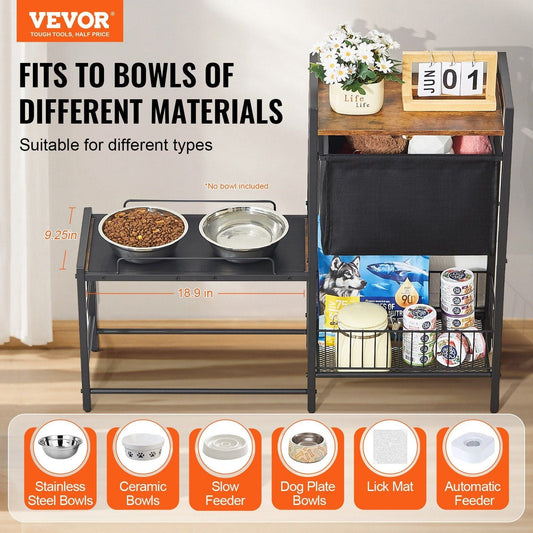 VEVOR Pet Feeding Station with Storage Dog Food & Toy Organizer Raised Dog Bowls Shows Individual Parts
