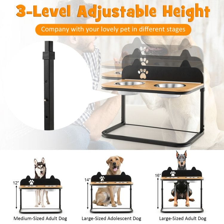 Dog Bowl Stand with 2 Stainless Steel Food Water Bowls Heights Shown