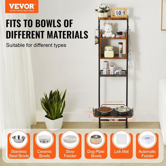 VEVOR Pet Feeding Station with Storage Dog Food & Toy Organizer Raised Dog Bowls Individual Parts Shown