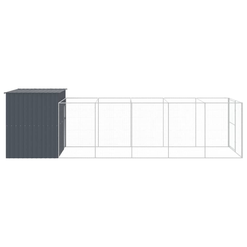 Dog House wth Run Anthracite 84.3"x260.2"x71.3" Galvanized Steel side view strong 