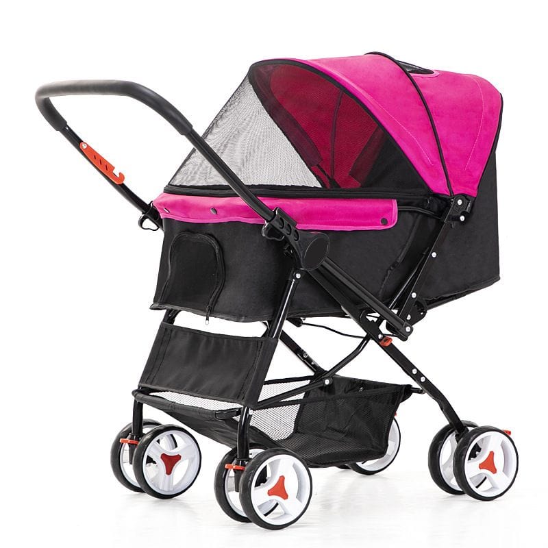 Pink Four Wheel Folding Pet Stroller