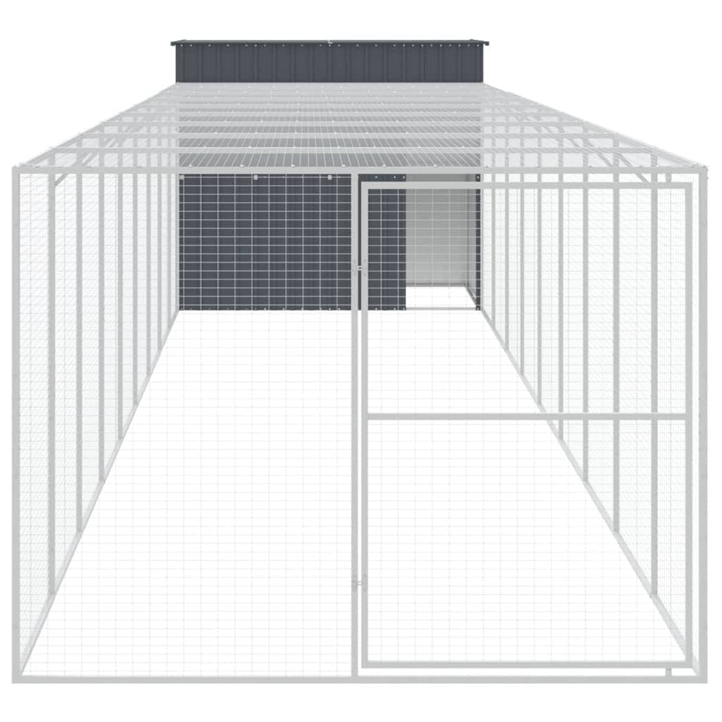 Dog House with Run Anthracite 84.3"x420.9"x71.3" Galvanized Steel  Secure door