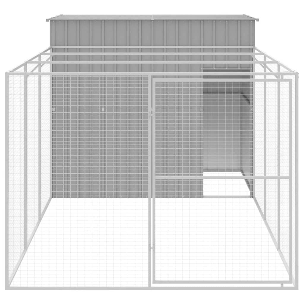 Dog House with Run Light Gray 84.3"x179.9"x71.3" Galvanized Steel Heavy Duty