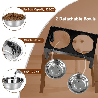 Dog Raised Bowls with 6 Adjustable Heights Stainless Steel Elevated Dog Bowls Foldable Double Bowl Dog Feeder for Small Medium Large Size Dog Bowl Capacity 37.2 oz