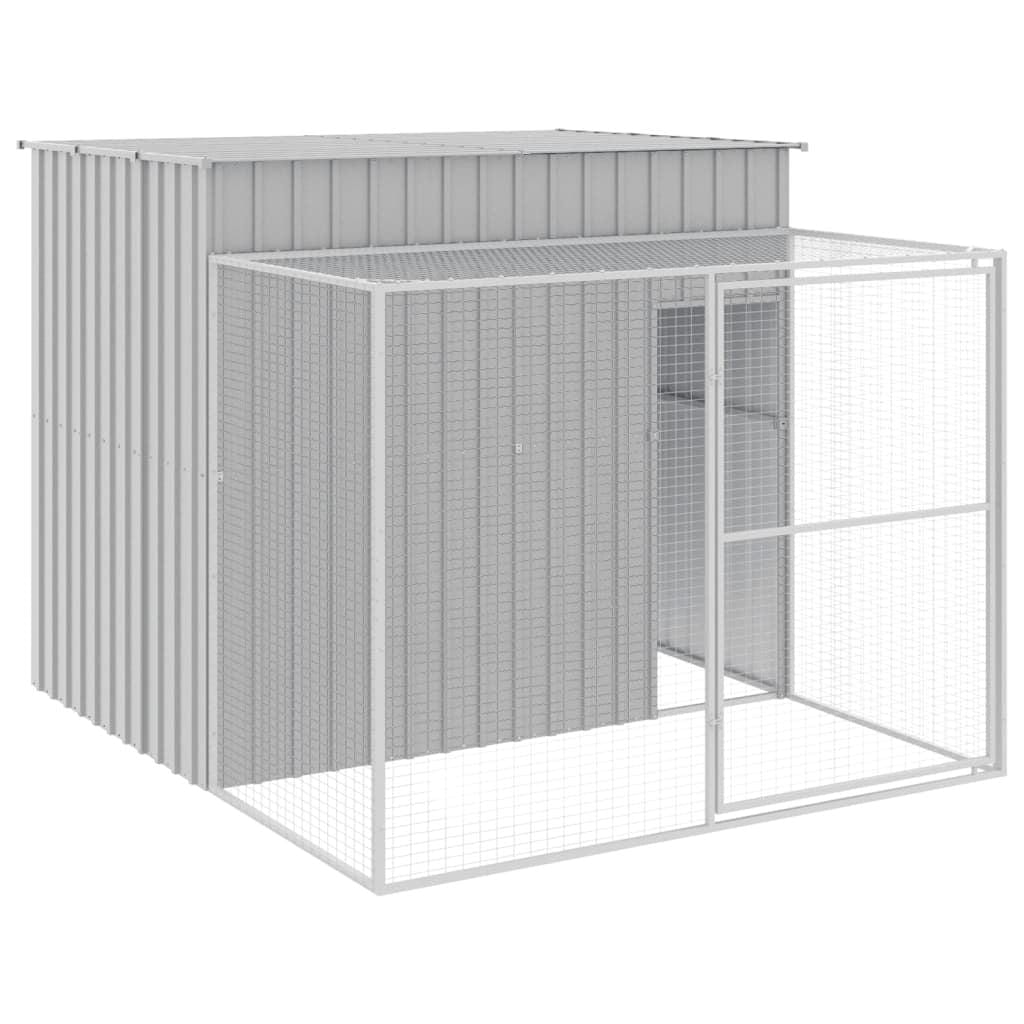 Dog House with Run Light Gray 84.3"x99.6"x71.3" Galvanized Steel Complete View