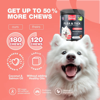 Dog Flea and Tick Treatment Chews FleaTick Preve tion for Dogs Chewables Natural Dog Flea & Tick Control Soft Treats Immune Support Supplement 180 chews