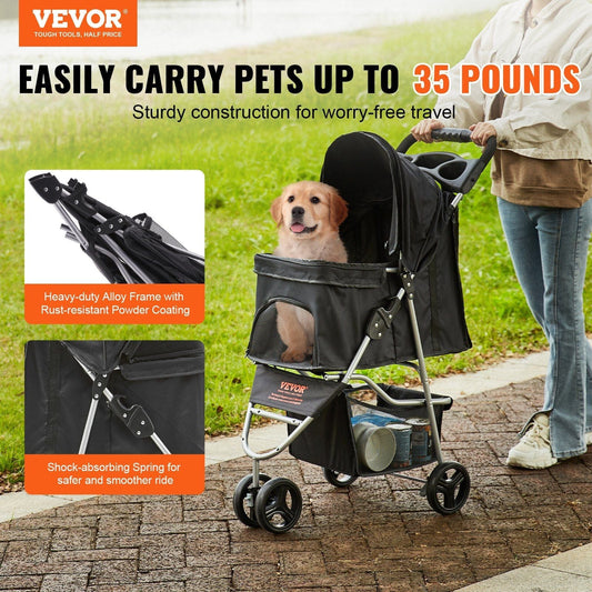  35lbs Weight Capacity, Puppy Stroller with Front Pedal
