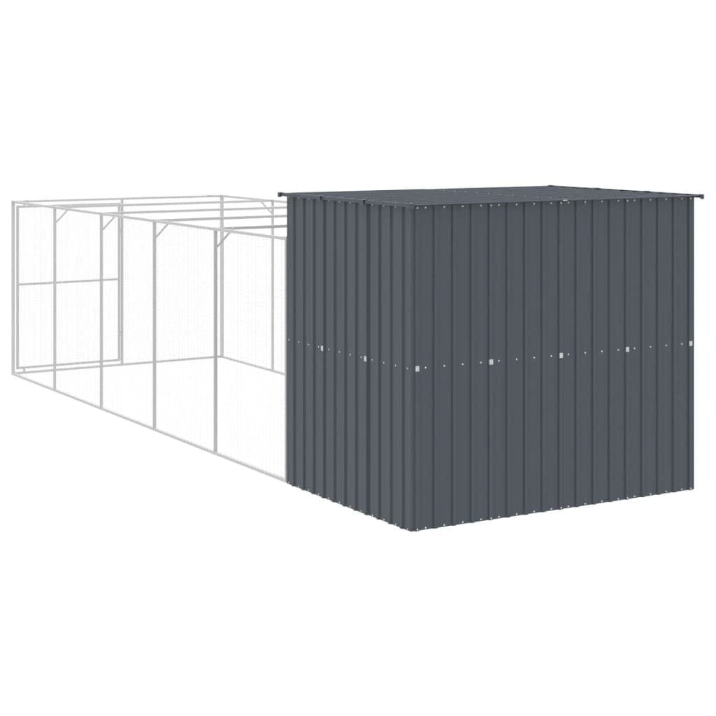 Dog House with Run Anthracite 84.3"x260.2"x71.3" Galvanized Steel end has dog protection