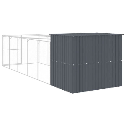 Dog House with Run Anthracite 84.3"x260.2"x71.3" Galvanized Steel end has dog protection