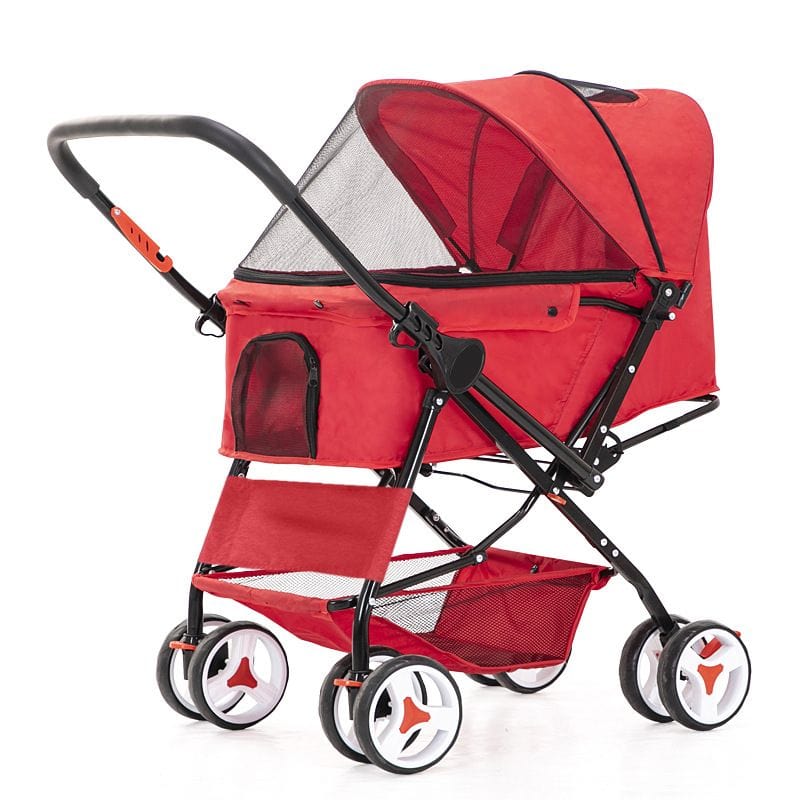 Red Four Wheel Folding Pet Stroller