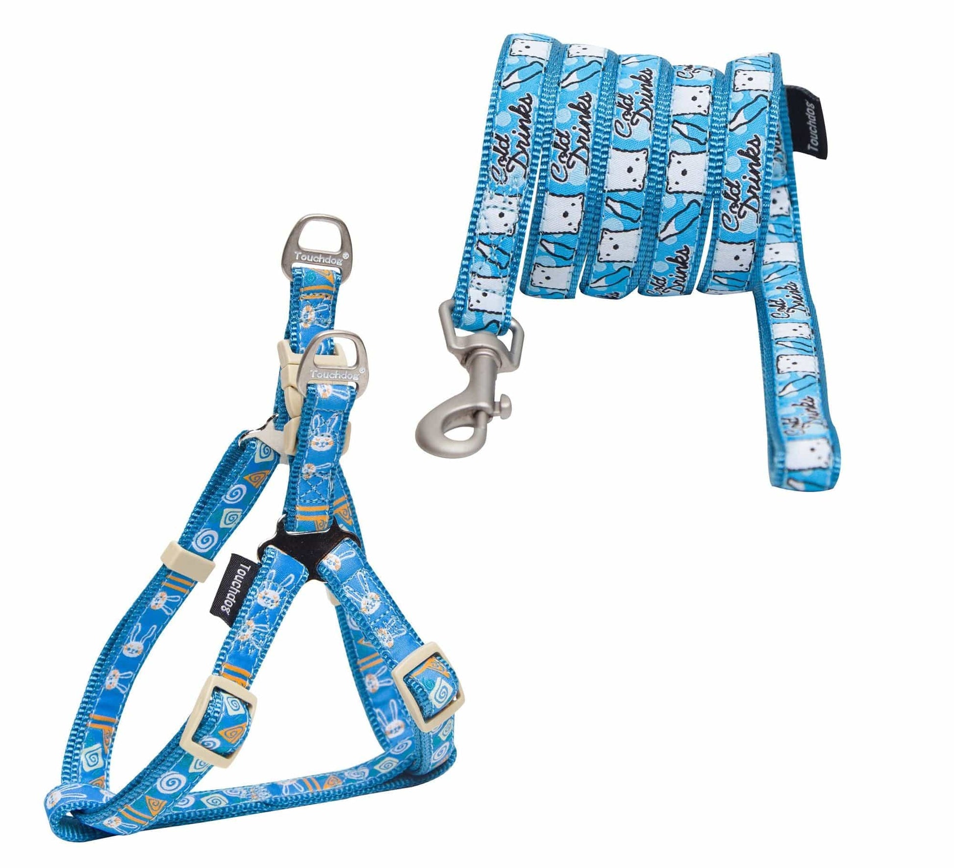 Touchdog 'Caliber' Designer Embroidered Fashion Pet Dog Leash And Harness Combination Blue Leash and Harness