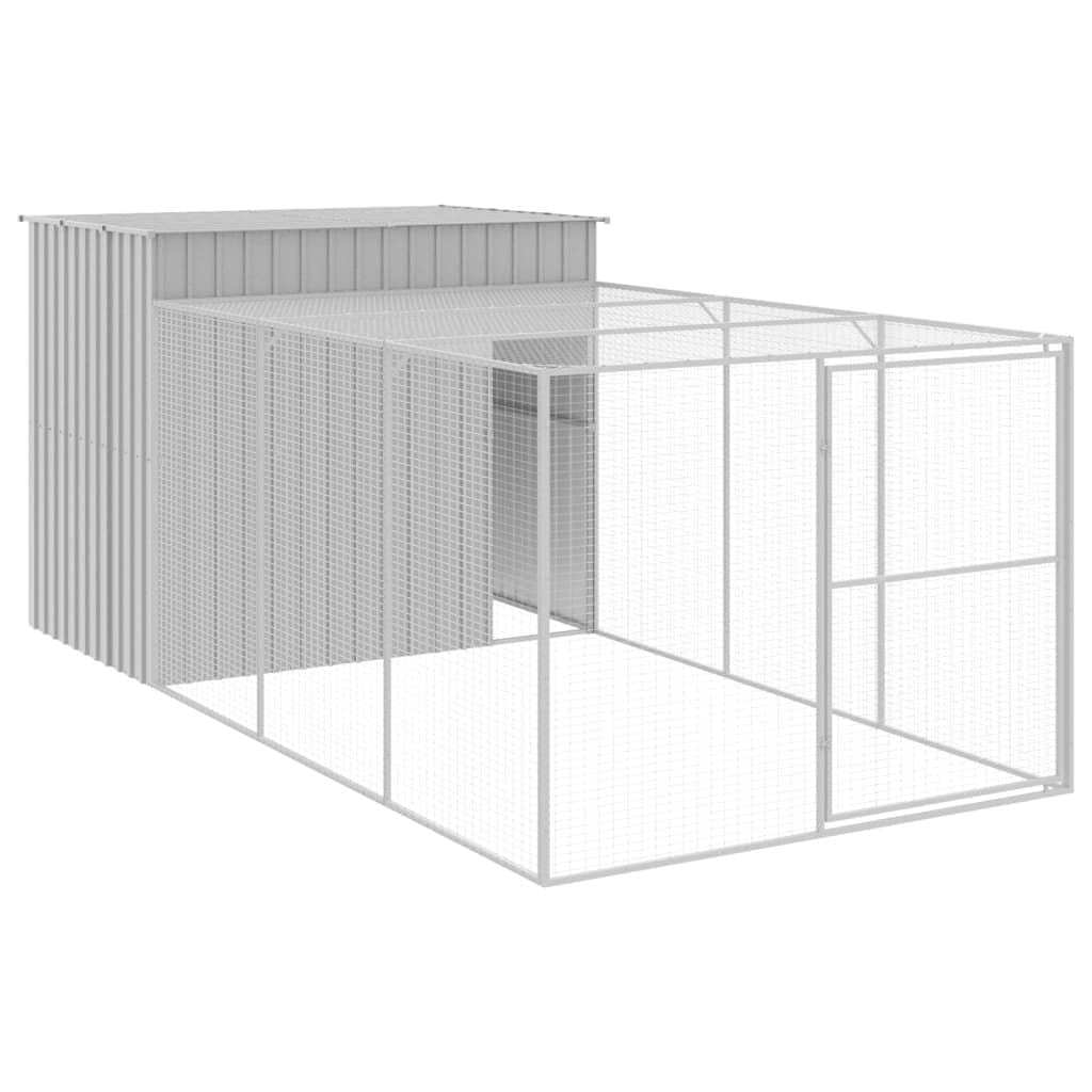 Dog House with Run Light Gray 84.3"x179.9"x71.3" Galvanized Steel Cage