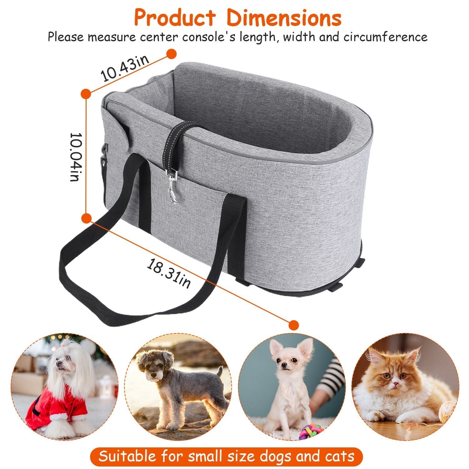 Console Pet Car Seat with Storage Pocket Booster Car Seat Portable Pet Travel Bag Machine Washable Pet Seat Fit For Small Dog Cat Dimensions