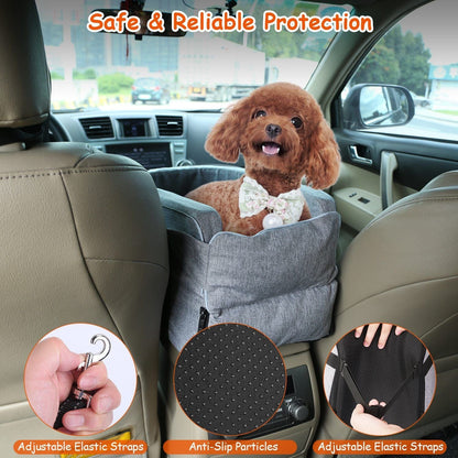 Console Pet Car Seat with Storage Pocket Booster Car Seat Portable Pet Travel Bag Machine Washable Pet Seat Fit For Small Dog Cat Adjustable Elastic