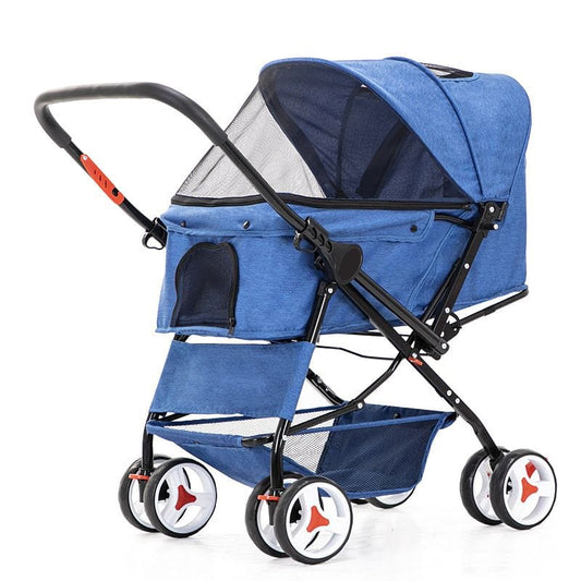 Blue Four Wheel Folding Pet Stroller