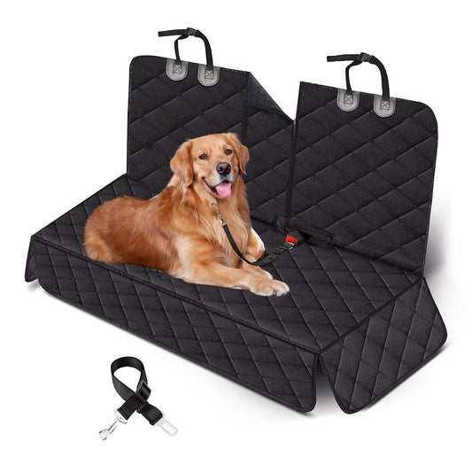 Dog Car Seat Cover Waterproof Scratchproof Pet Car Rear Protector Mat Pet Back Seat Cover with Dog Seat Belt for Car Truck SUV Out of Car