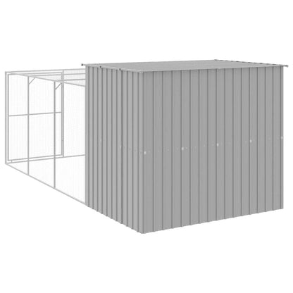 Dog House with Run Light Gray 84.3"x179.9"x71.3" Galvanized Steel Back View