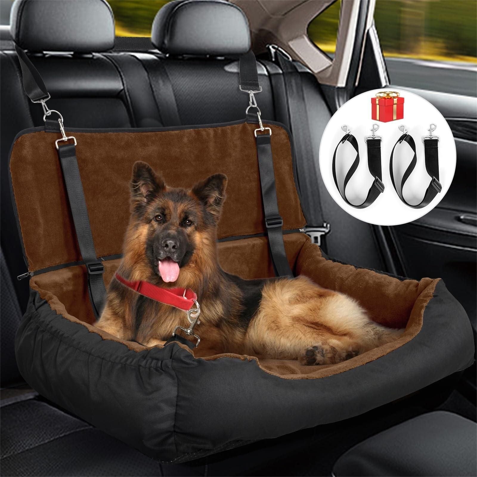 Dog Car Seat Dual Seat Removable Cleaning Coral Fleece Pet Seat with Storage Bag and Safety Belt Fixed Pet Car Seat Suitable for Small and Medium Dogs Car Seat Travel Dog Car Bed (Dual Seat) Main View