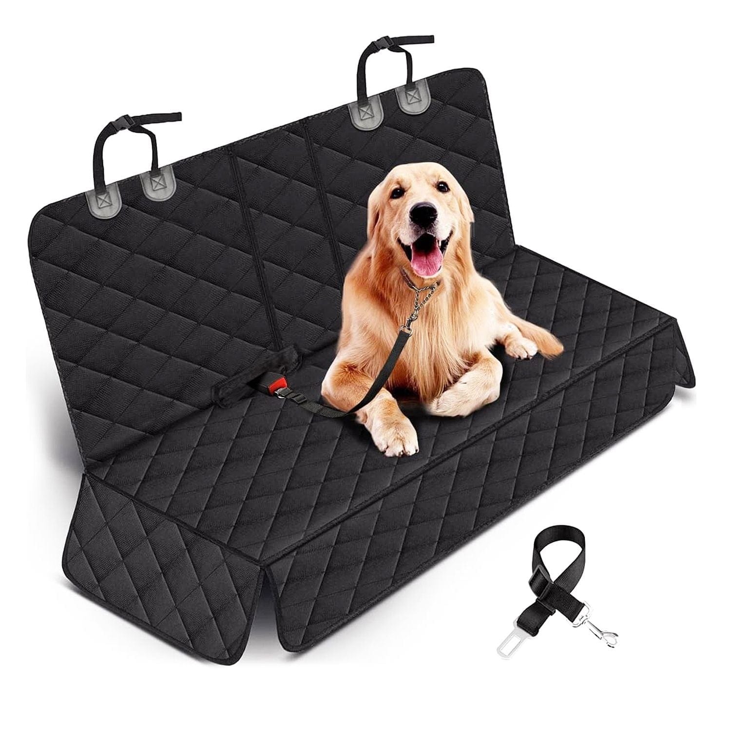 Dog Car Seat Cover Waterproof Scratchproof Pet Car Rear Protector Mat Pet Back Seat Cover with Dog Seat Belt for Car Truck SUV Safety Belt