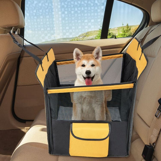 Dog Car Seat Cover for Small and Medium Dogs with Mesh Window Black and Yellow