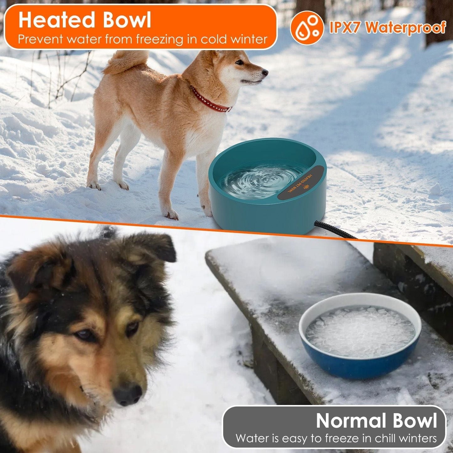 Heated Water Bowl for Dog Cat 74.4OZ Heating Water Dish IP67 Waterproof Thermal Water Bowl Heated Pet Bowl Dog Cat Water Feeder Bowl for Dog Cat Rabbit Pet outside use