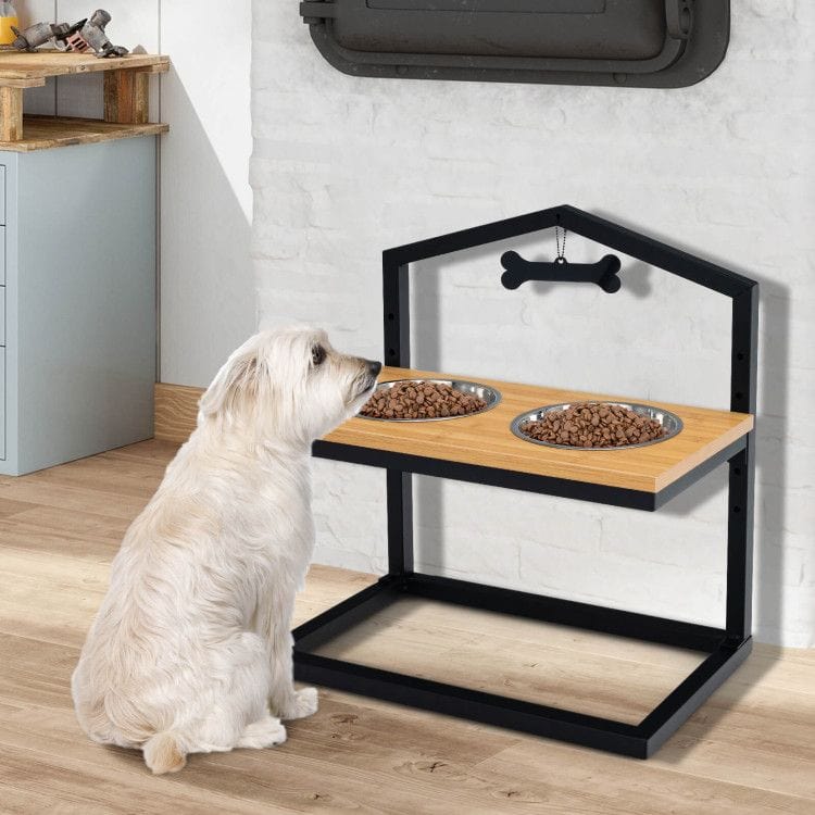 5 Heights Elevated Pet Feeder with 2 Detachable Stainless Steel Bowls For Dog Food