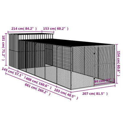 Dog House with Run Anthracite 84.3"x260.2"x71.3" Galvanized Steel with dimensions