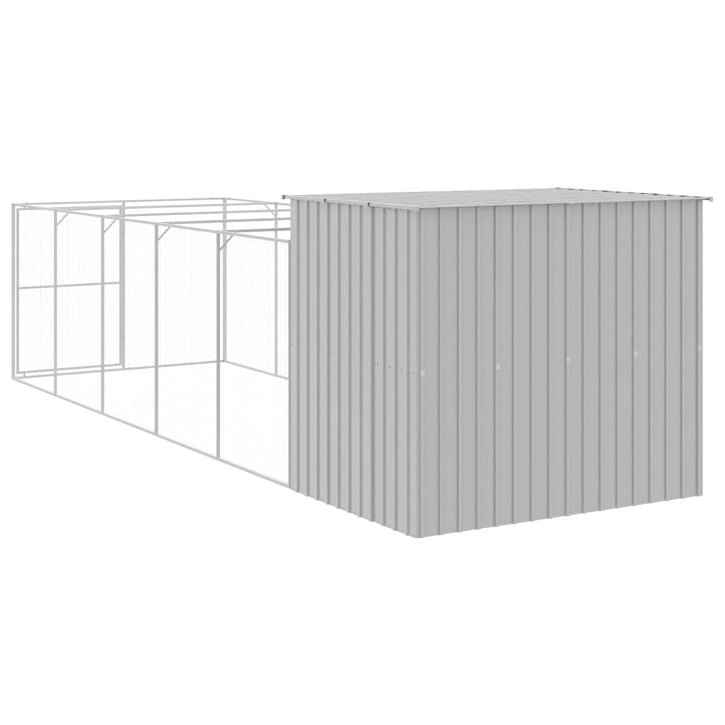 Dog House with Run Light Gray 84.3"x260.2"x71.3" Galvanized Steel back steel view