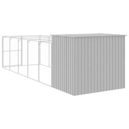 Dog House with Run Light Gray 84.3"x260.2"x71.3" Galvanized Steel back steel view