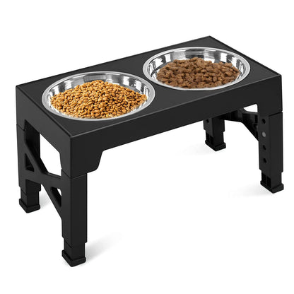 Dog Raised Bowls with 6 Adjustable Heights Stainless Steel Elevated Dog Bowls Foldable Double Bowl Dog Feeder for Small Medium Large Size Dog Side View