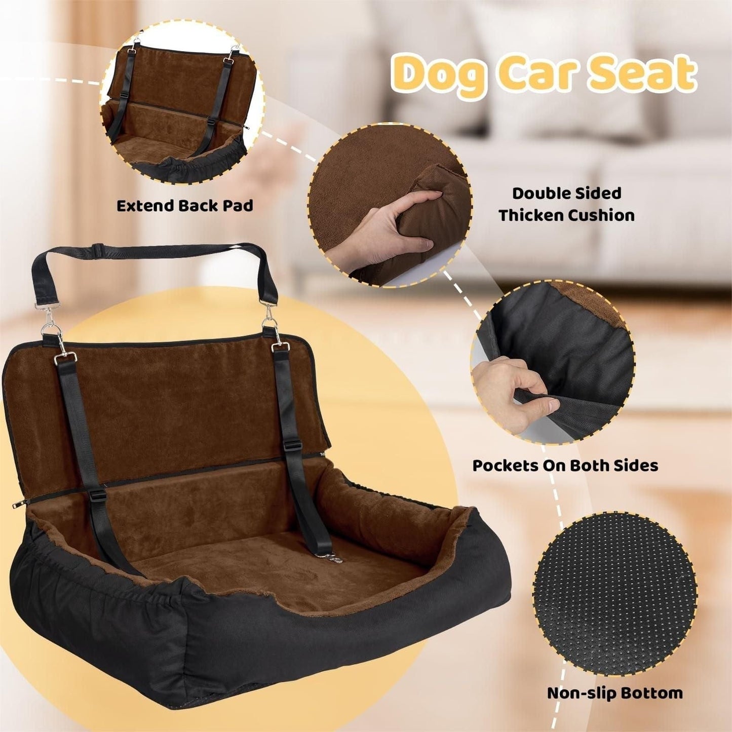 Dog Car Seat Dual Seat Removable Cleaning Coral Fleece Pet Seat with Storage Bag and Safety Belt Fixed Pet Car Seat Suitable for Small and Medium Dogs Car Seat Travel Dog Car Bed (Dual Seat) Non Slip