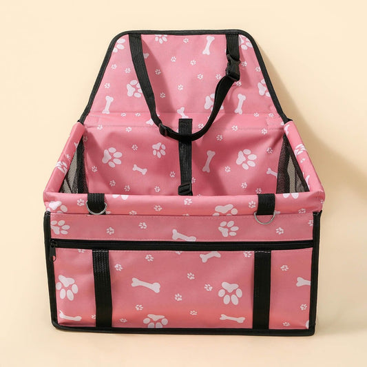 Pet Dogs Car Booster Seat Travel Carrier Cage; Oxford Breathable Folding Soft Washable Travel Bags Pink color