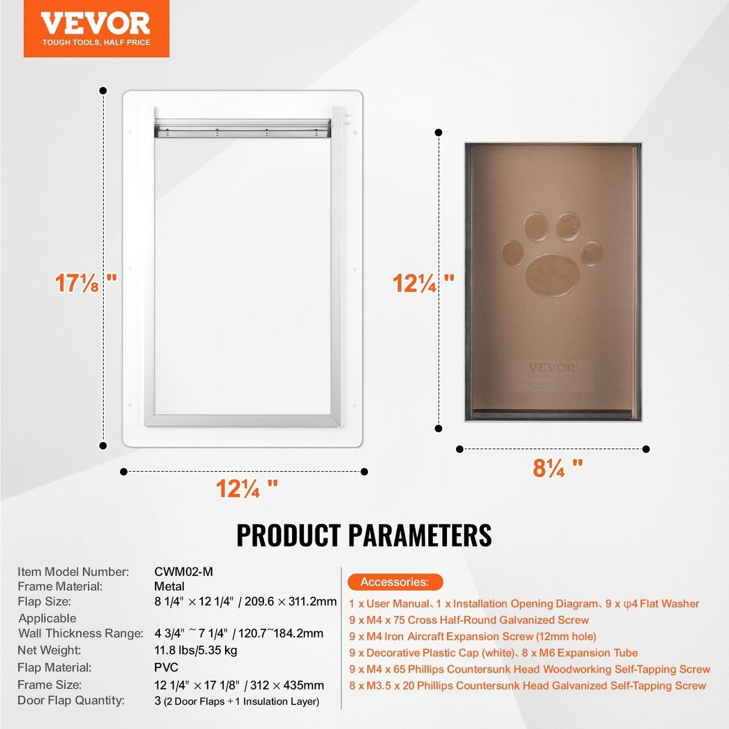 VEVOR Pet Door for Wall with Lock and 3 Magnetic Flap System Metal Frame Medium - 7 of 11