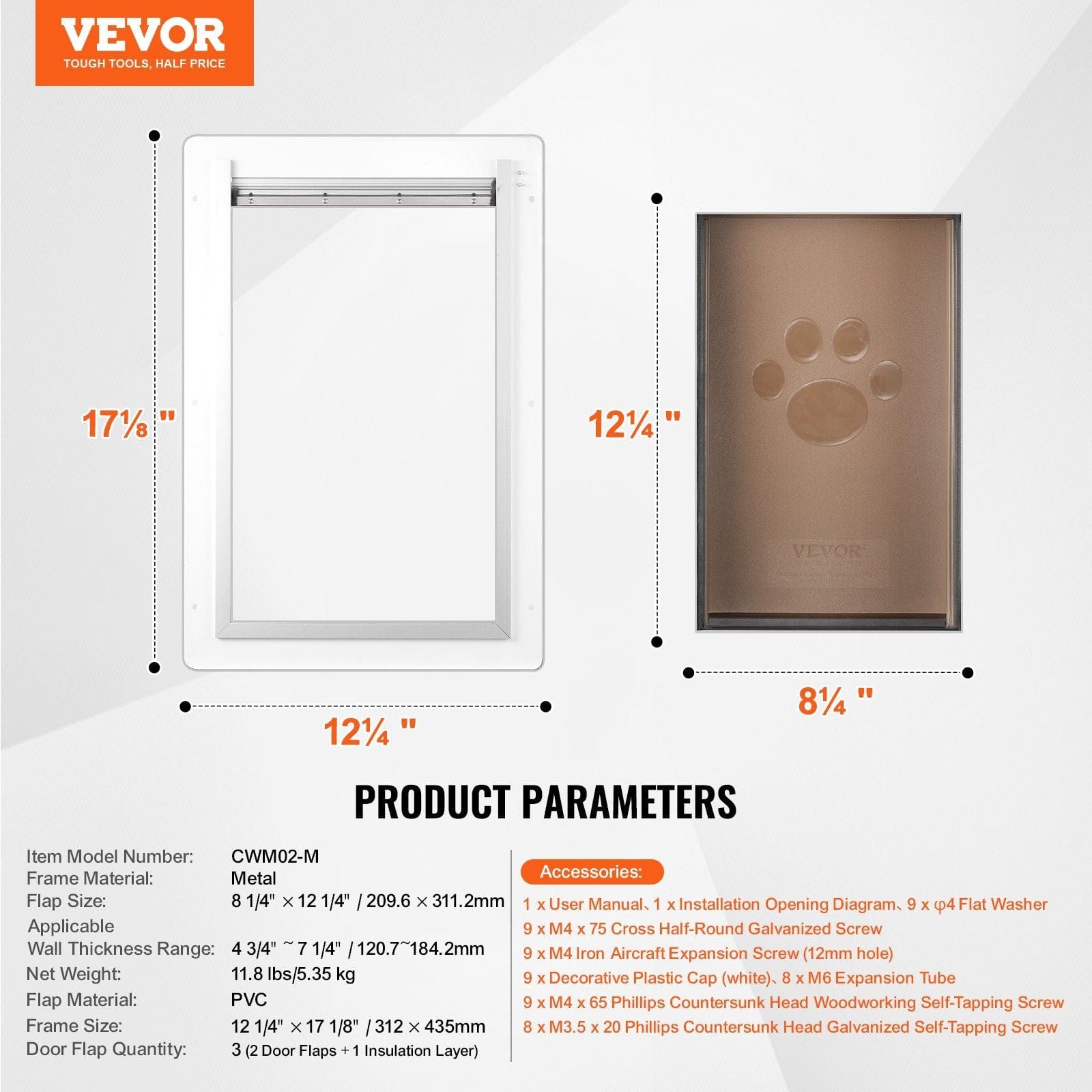 VEVOR Pet Door for Wall with Lock and 3 Magnetic Flap System Metal Frame Medium - 7 of 11