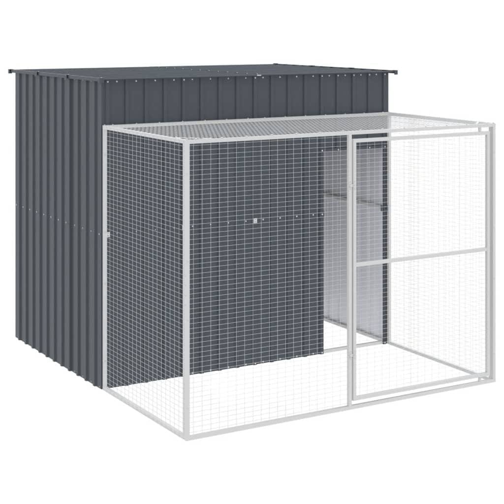 Dog House with Run Anthracite 84.3"x99.6"x71.3" Galvanized Steel Side view