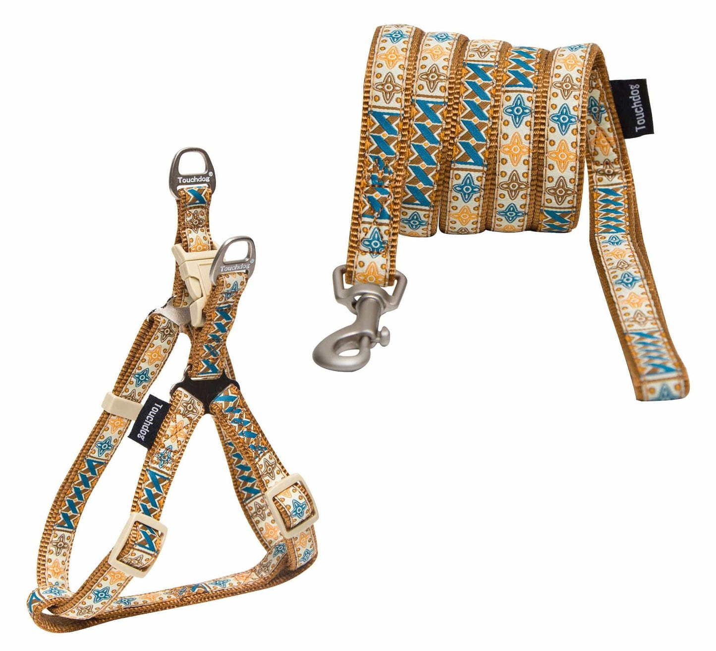 Touchdog 'Caliber' Designer Embroidered Fashion Pet Dog Leash And Harness Combination Brown Leash and Harness