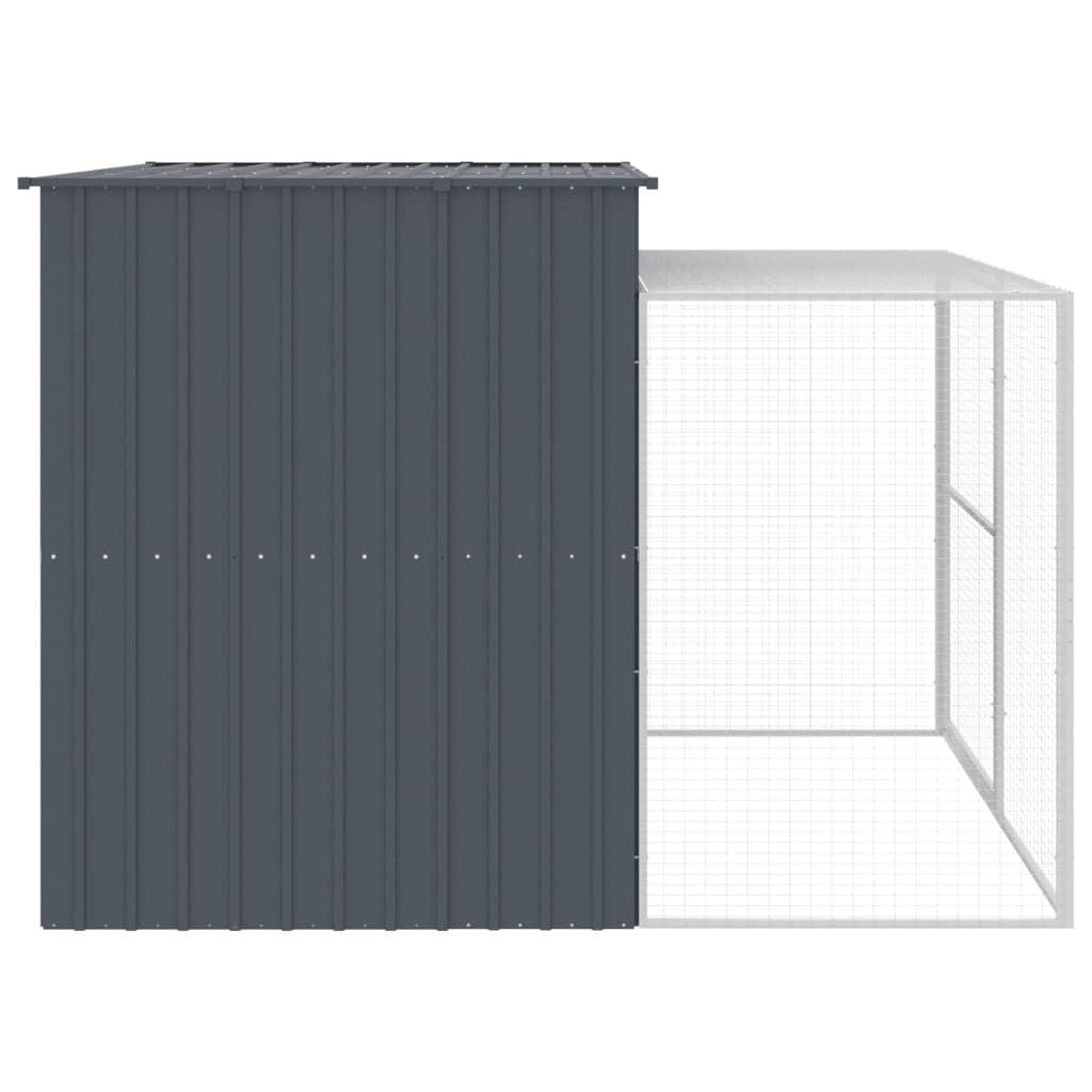 Dog House with Run Anthracite 84.3"x99.6"x71.3" Galvanized Steel For Dog Saffety